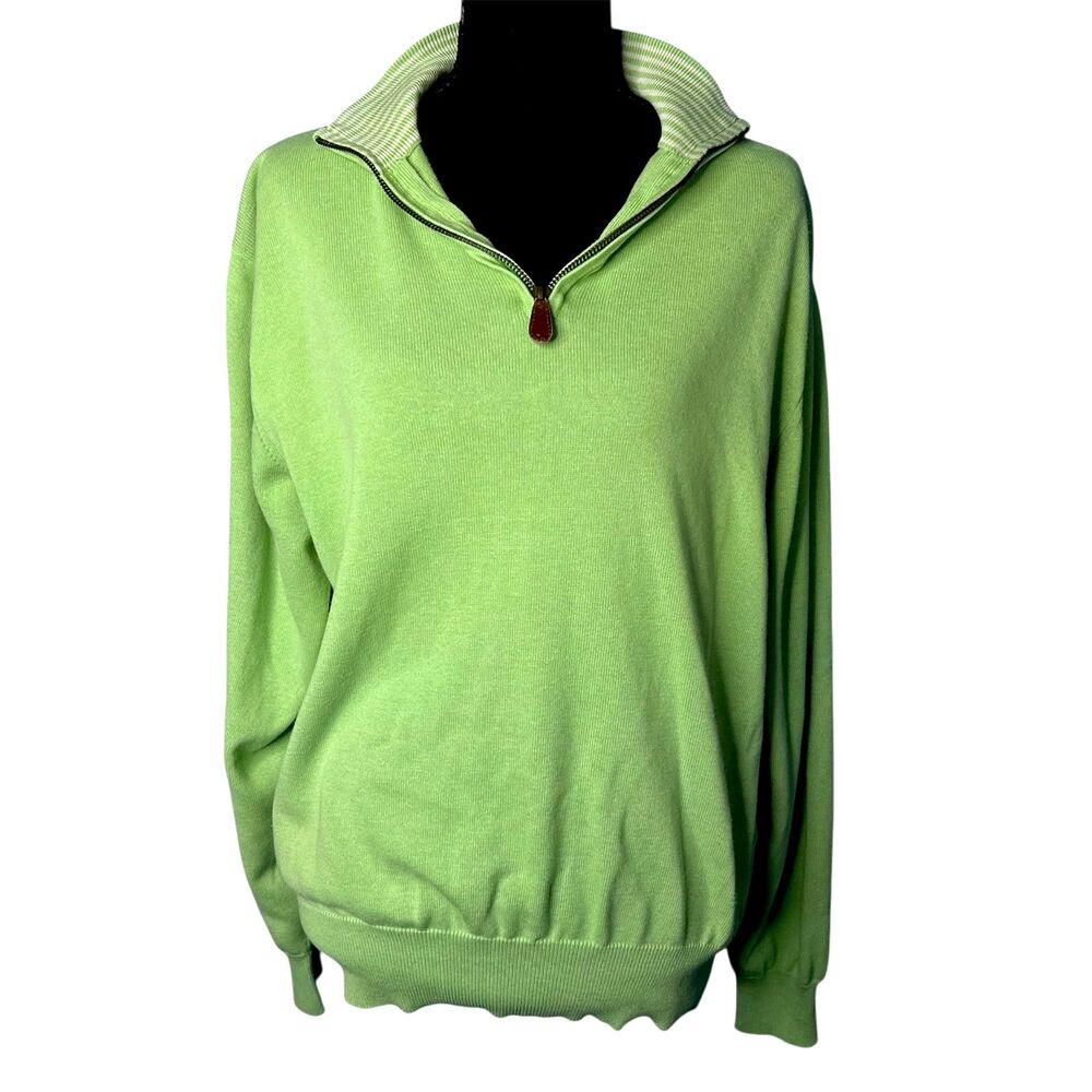 Tom James Mens Green Long Sleeve 1/4 Zip Sweater Polo M Golf Old Money Silk Vtg